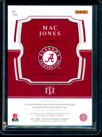2021 Panini National Treasures Collegiate Mac Jones Rookie Patch Autograph /99 Crimson Tide