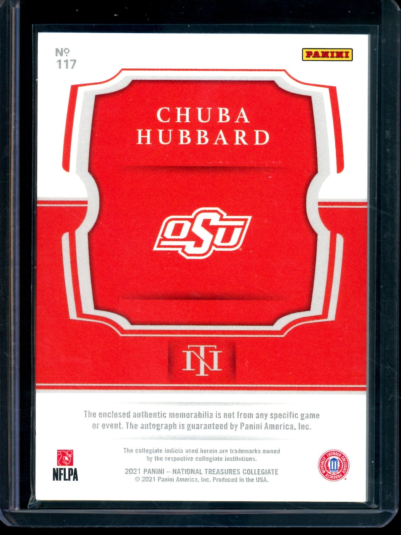 2021 Panini National Treasures Collegiate Chuba Hubbard Rookie Patch Autograph /49 OSU