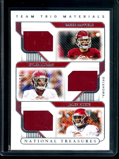 2021 Panini National Treasures Collegiate Mayfield / Murray / Hurts Team Trio Materials Relic /99 Sooners