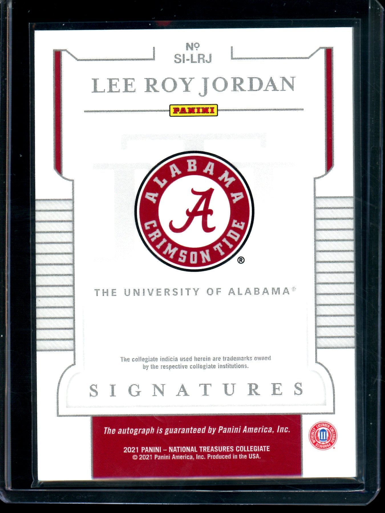2021 Panini National Treasures Collegiate Lee Roy Jordan Autograph /25 Crimson Tide