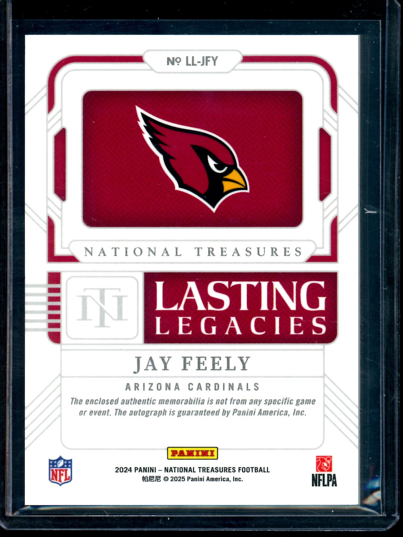2024 Panini National Treasures Jay Feely Lasting Legacies Patch Autograph /99 Cardinals