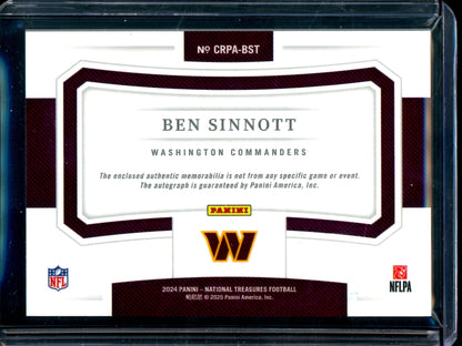 2024 Panini National Treasures Ben Sinnott Crossover Rookie Patch Autograph /99 Commanders