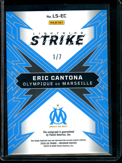 2026 Panini Obsidian Eric Cantona Lightning Strike Gold Autograph /7 Olympique De Marseille