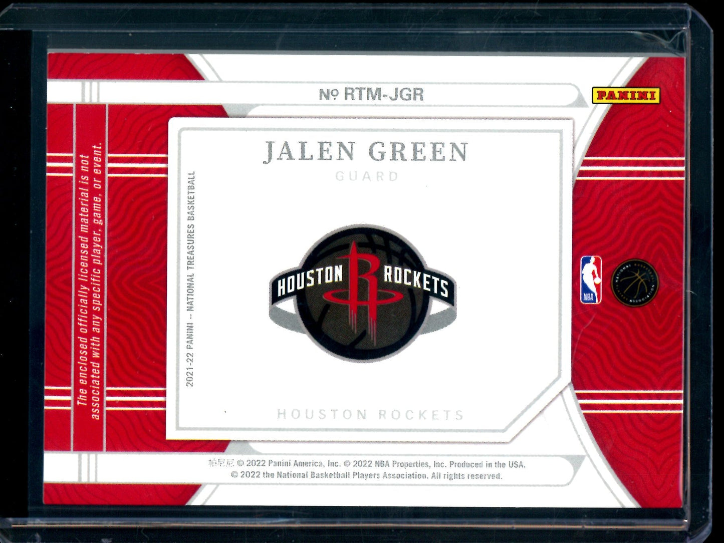 2022 Panini National Treasures Jalen Green Triple Rookie Patch /25 Rockets