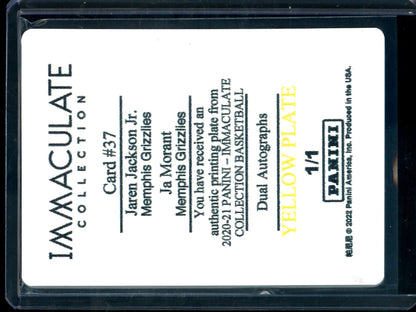2022 Panini Immaculate Jaren Jackson Jr. / Ja Morant Dual Printing Plate Yellow 1/1 Grizzlies