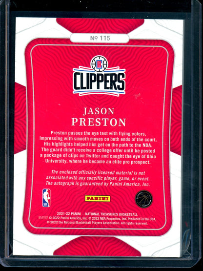 2021 Panini National Treasures Jason Preston Rookie Patch Autograph /49 Clippers