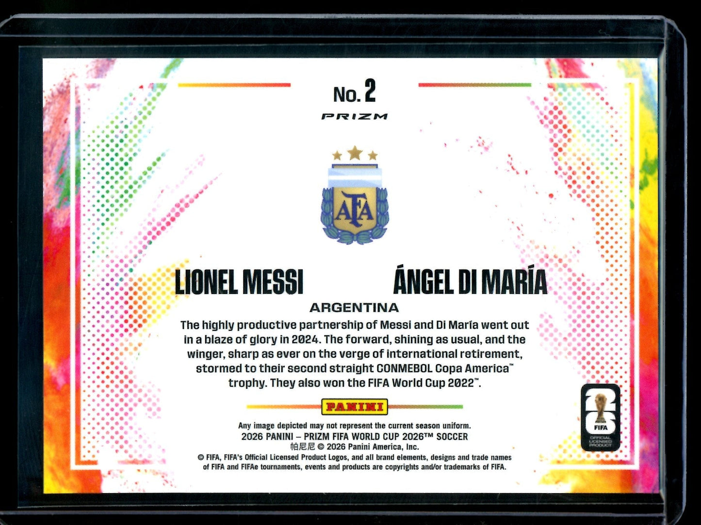 2026 Panini Prizm World Cup Lionel Messi / Angel Di Maria Color Blast Case Hit Argentina