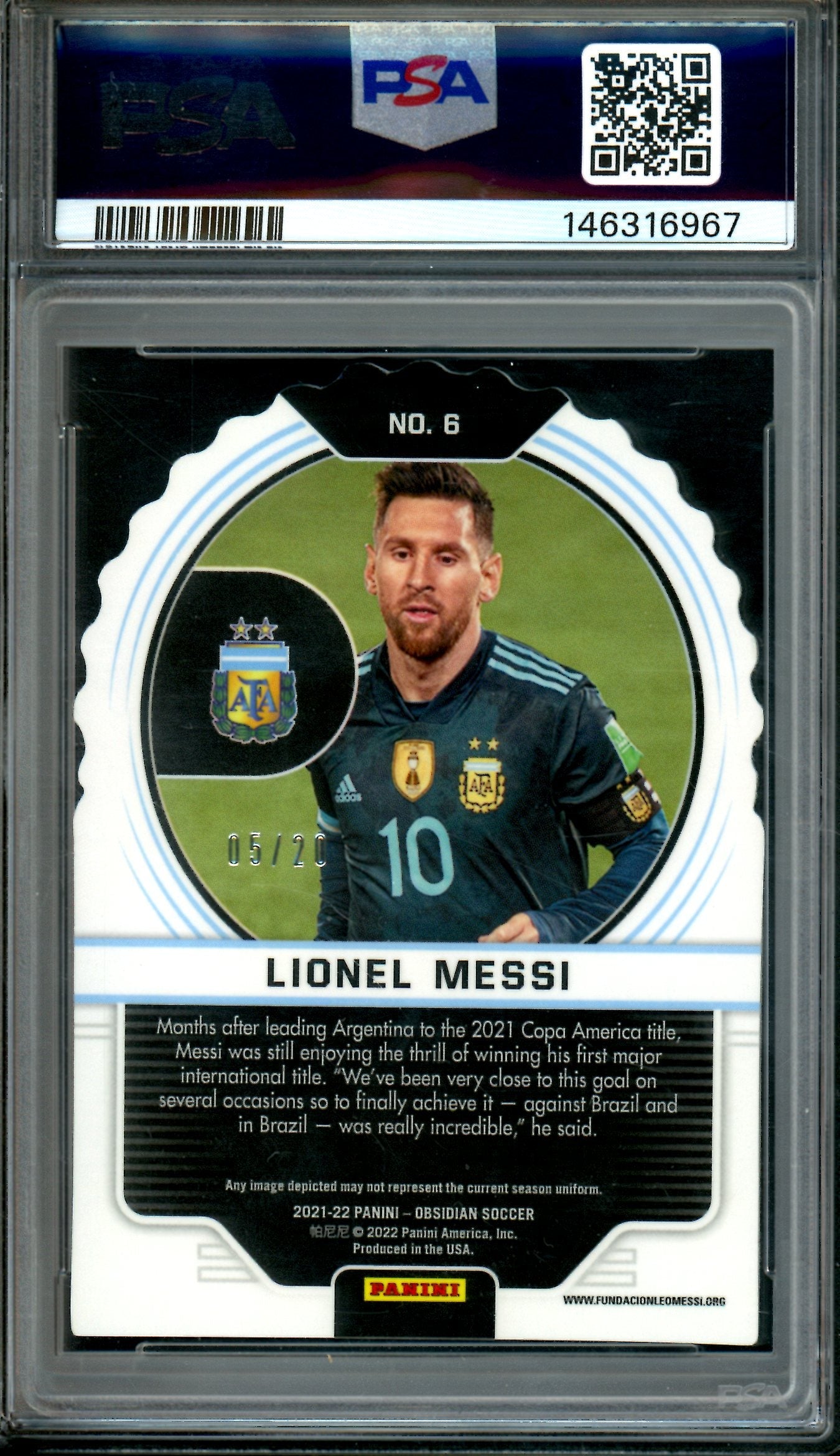 2021 Panini Obsidian Lionel Messi Supernova Red PSA 9 /20 Argentina