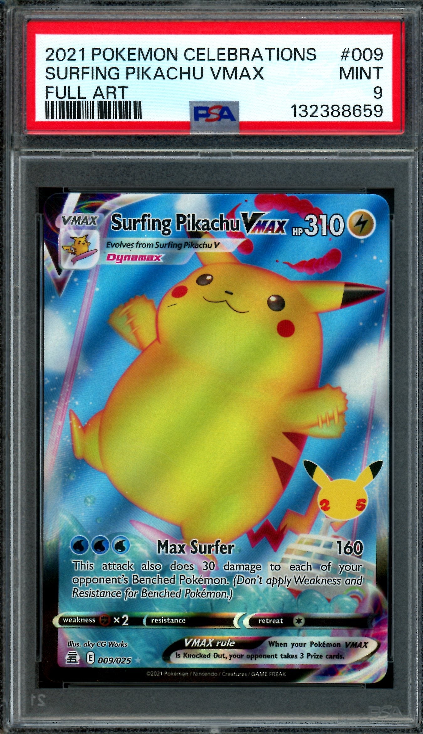 2021 Pokemon Celebrations Surfing Pikachu VMAX 009/025 PSA 9