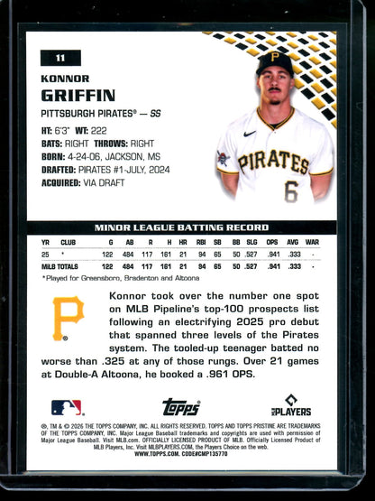 2026 Topps Pristine Konnor Griffin Orange Rookie Refractor /25 Pirates