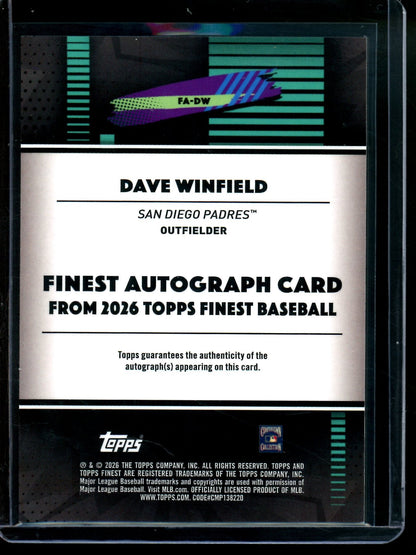 2026 Topps Finest Dave Winfield Purple Refractor Autograph /75 Padres