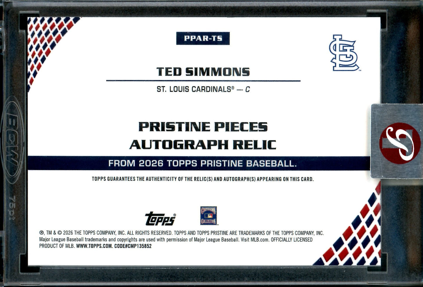 2026 Topps Pristine Ted Simmons Encased Relic Autograph Cardinals