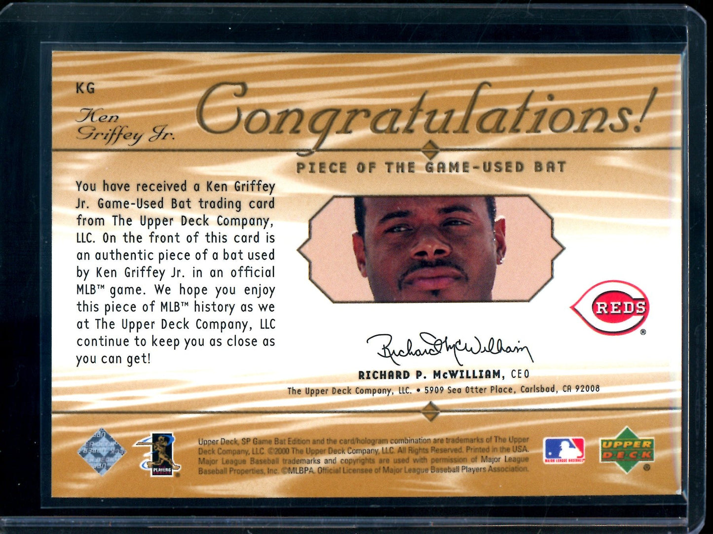 2000 Upper Deck SP Ken Griffey Jr. Piece of The Game Bat Relic Reds