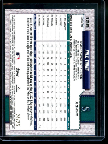 2026 Topps Flagship Cole Young Orange Foil Rookie /25 Mariners