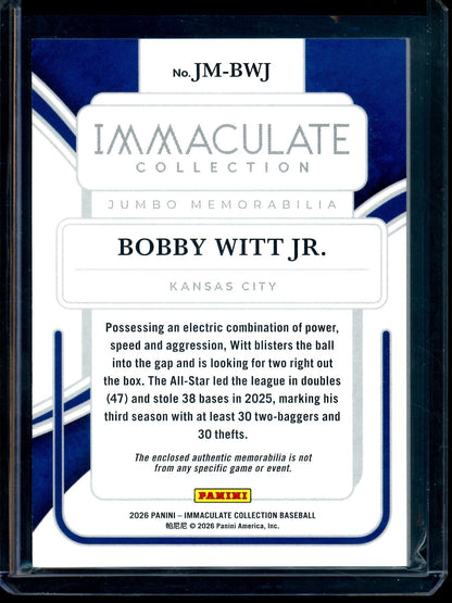 2026 Panini Immaculate Bobby Witt Jr. Jumbo Memorabilia /25 Royals