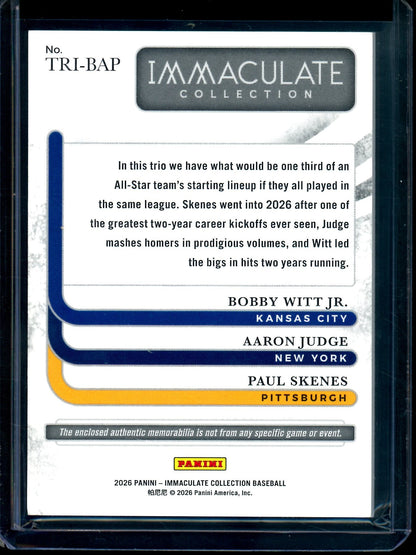 2026 Panini Immaculate Bobby Witt / Aaron Judge / Paul Skenes Triple Relic /99
