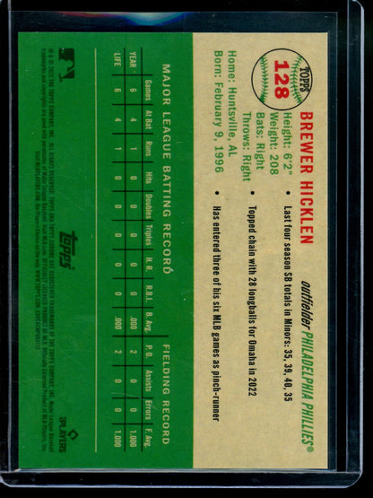 2023 Topps Platinum Anniversary Brewer Hicklen Rookie Black Refractor /10 Phillies