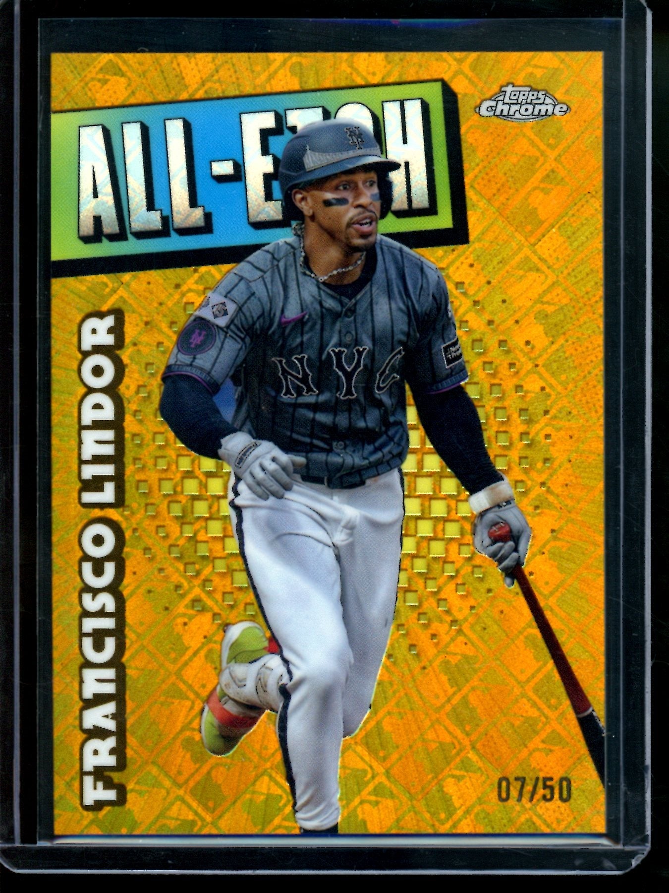 2025 Topps Chrome Francisco Lindor All-Etch Logofractor Gold /50 Mets