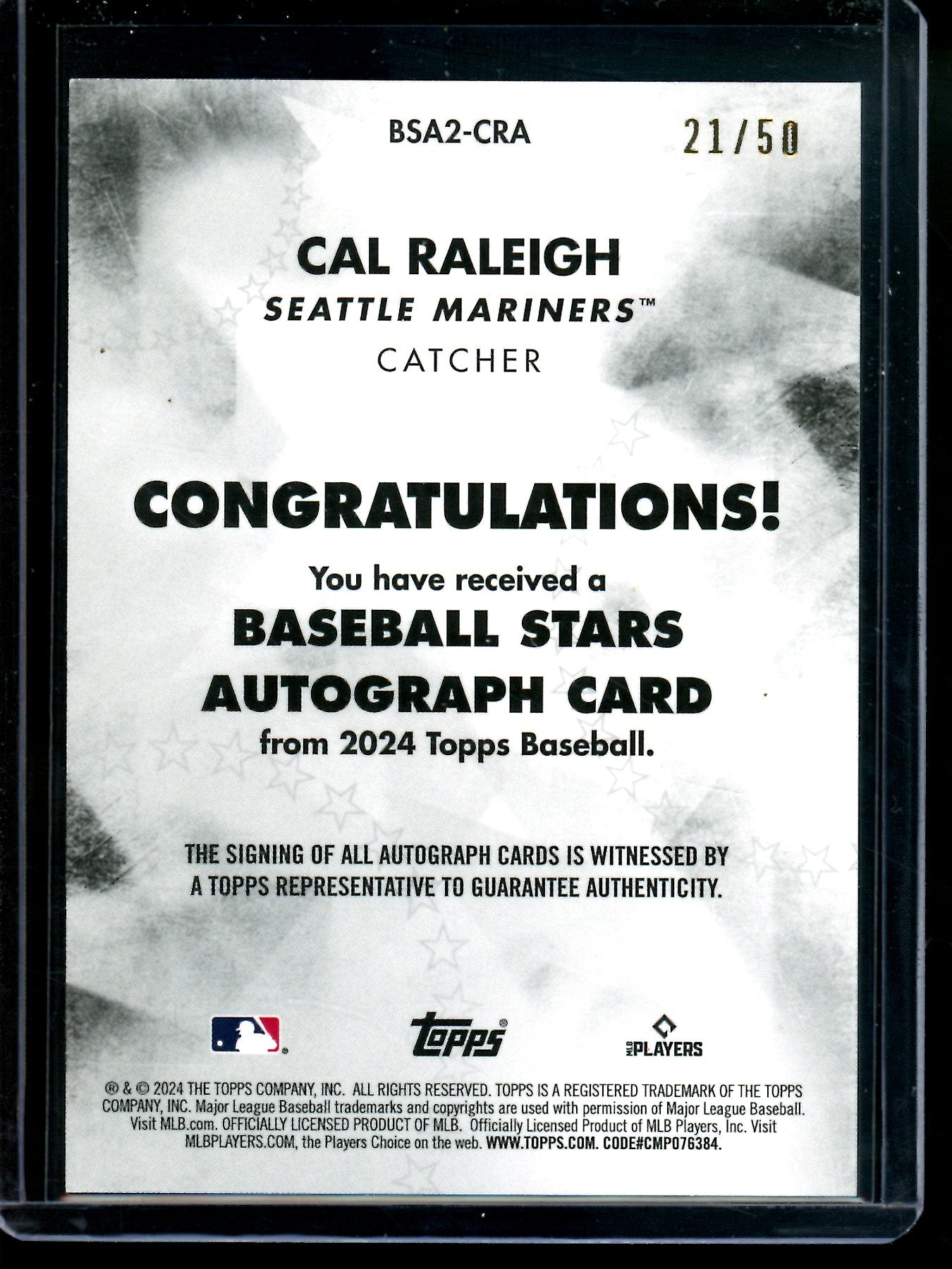 2024 Topps Flagship Cal Raleigh Baseball Stars Autograph Gold /50 Mariners