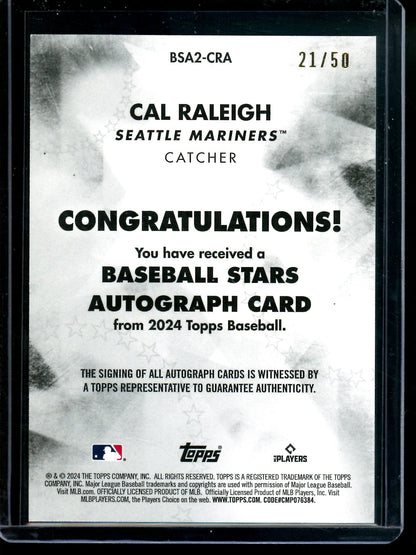 2024 Topps Flagship Cal Raleigh Baseball Stars Autograph Gold /50 Mariners