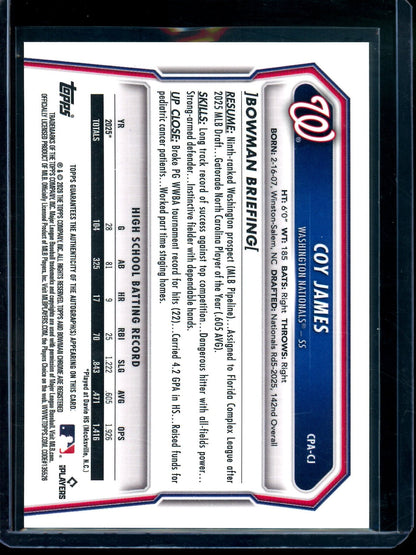2026 Bowman Chrome Coy James 1st Autograph Nationals