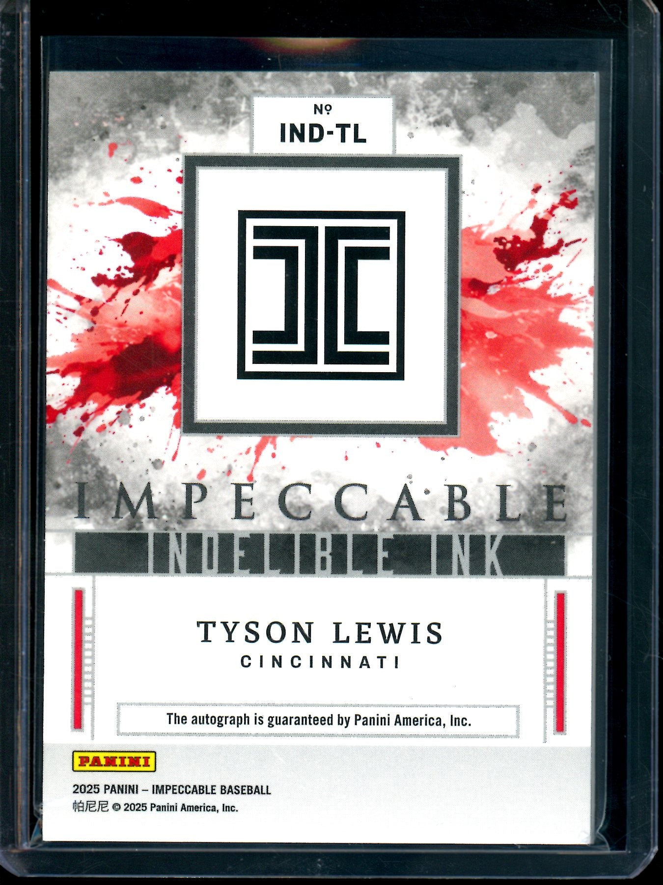 2025 Panini Impeccable Tyson Lewis Indelible Ink Autograph /35 Reds