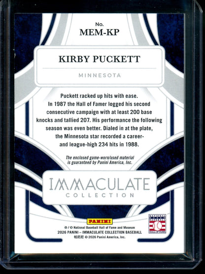 2026 Panini Immaculate Kirby Puckett Jersey Relic /99 Twins