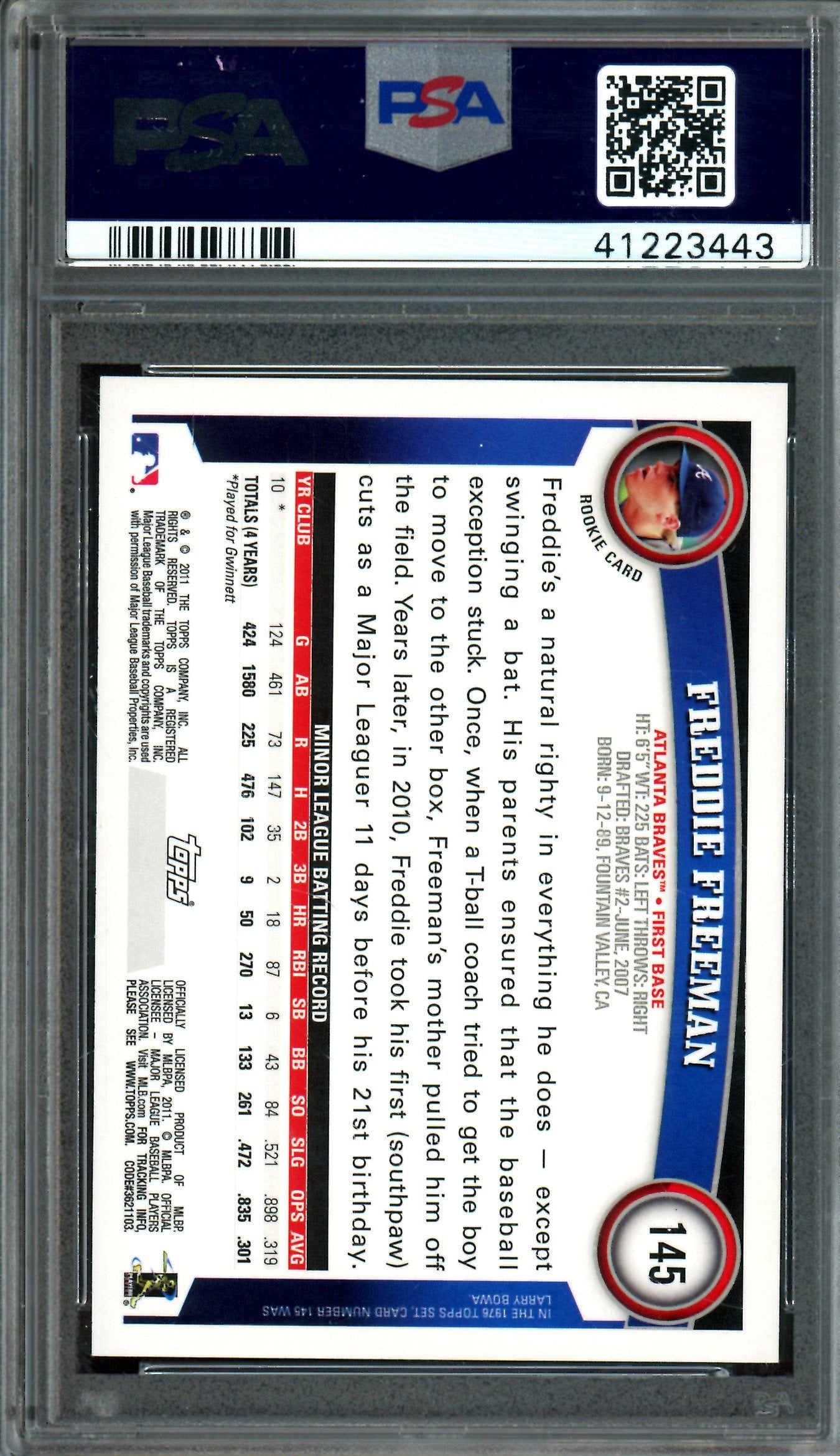 2011 Topps Flagship Freddie Freeman Diamond Foil Rookie #145 PSA 10 Braves