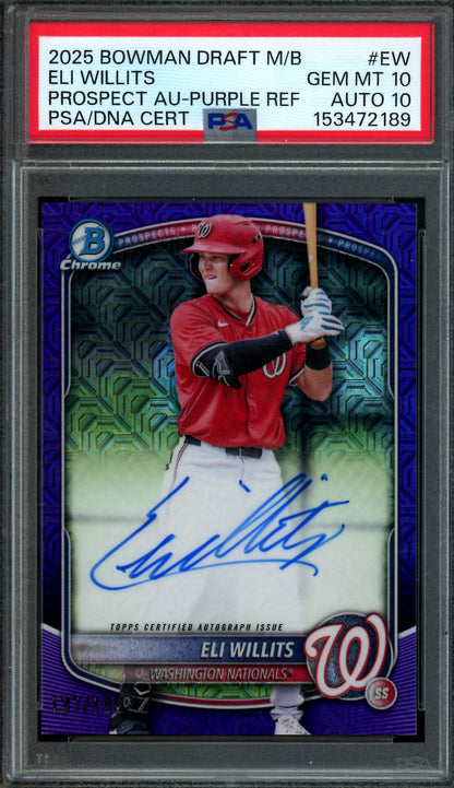 2025 Bowman Draft Eli Willits Prospect Autograph Purple Mojo /199 PSA 10 Nationals