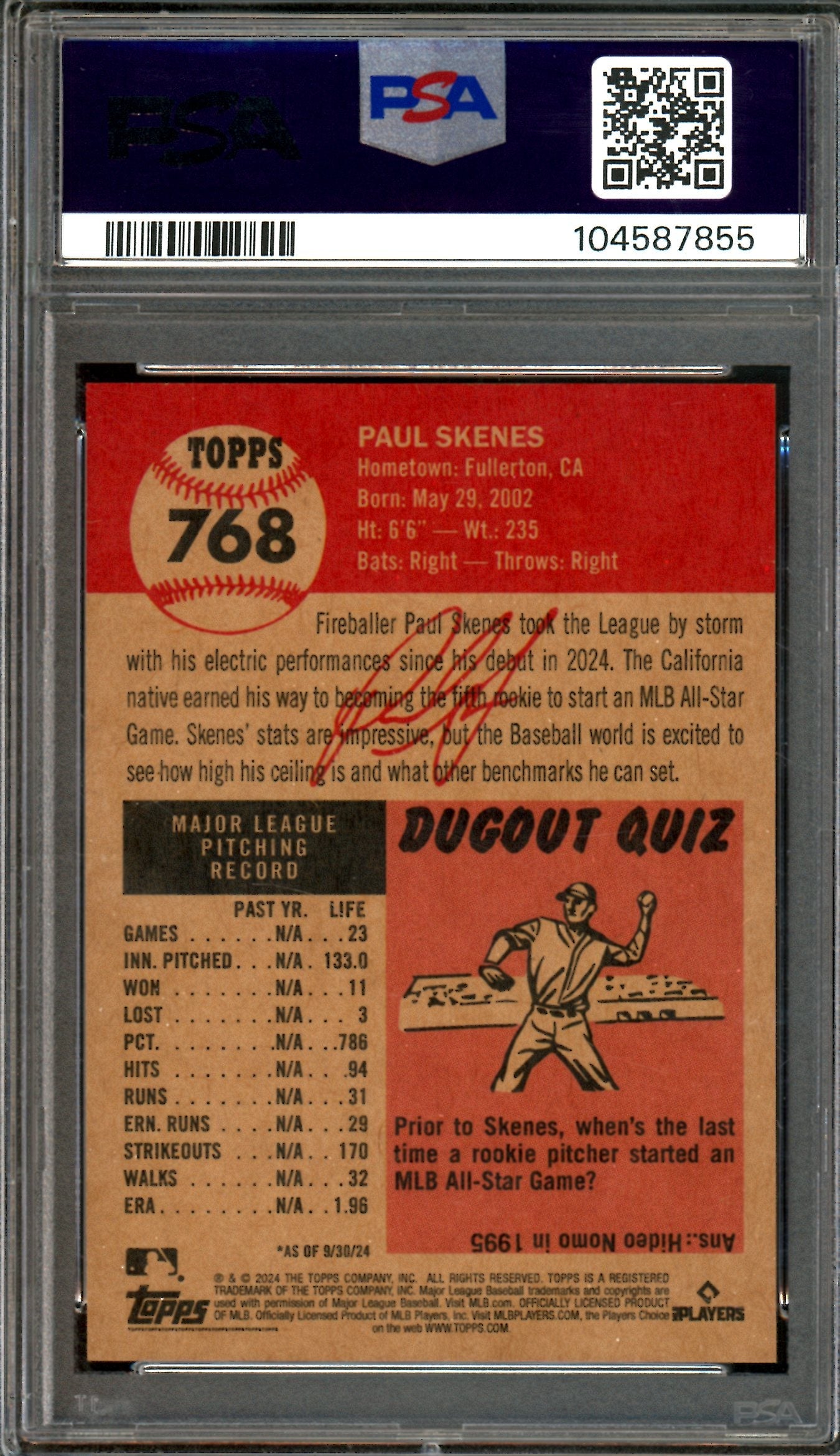 2024 Topps Living Paul Skenes Rookie #768 PSA 10 Pirates