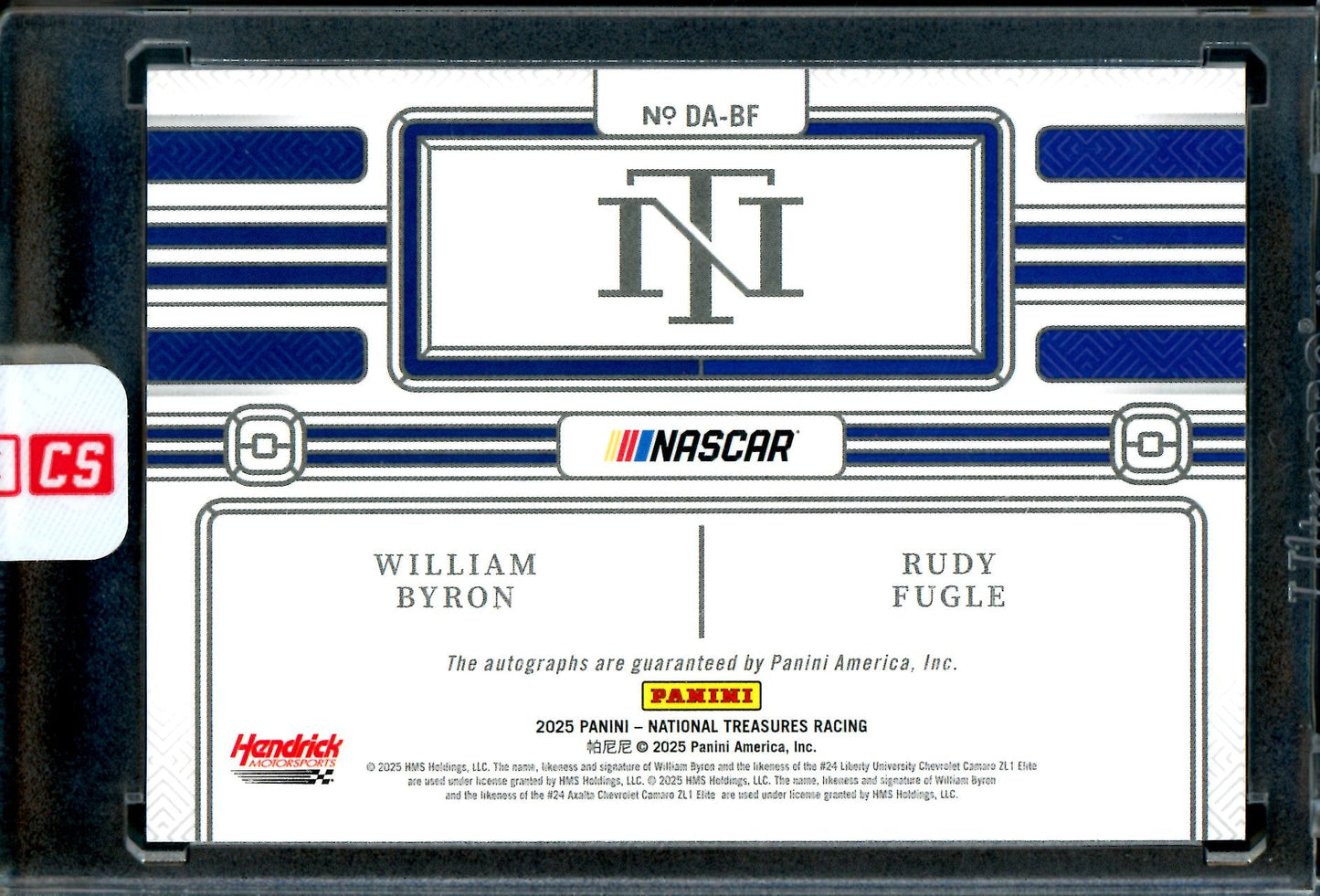 2025 Panini National Treasures William Byron / Rudy Fugle Dual Autograph /99