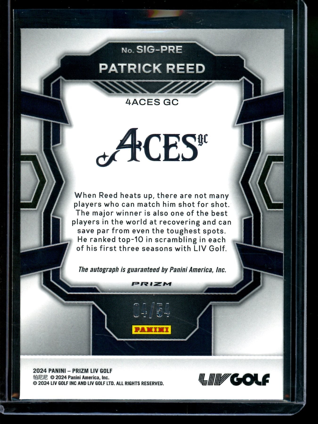 2024 Panini Prizm Patrick Reed Green Autograph /54