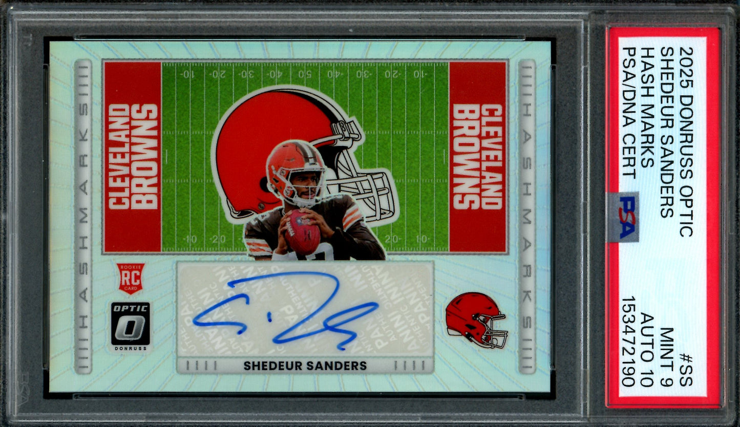2025 Panini Optic Shedeur Sanders Hash Marks Rookie Autograph Silver PSA 9 Browns