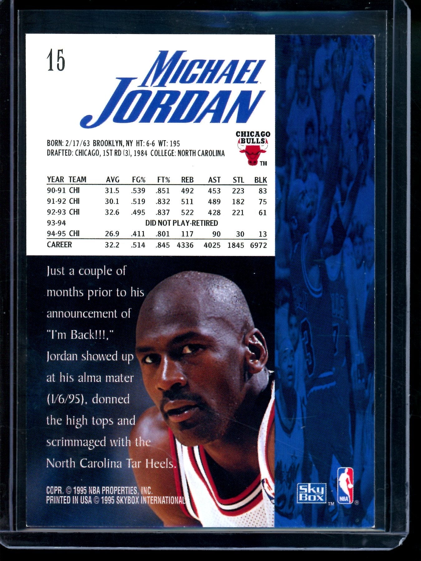 1995 Skybox Michael Jordan #15 Bulls