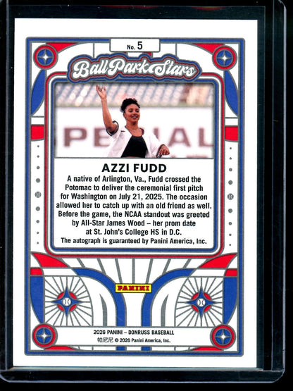 2026 Panini Donruss Azzi Fudd Ball Park Stars Autograph Foil
