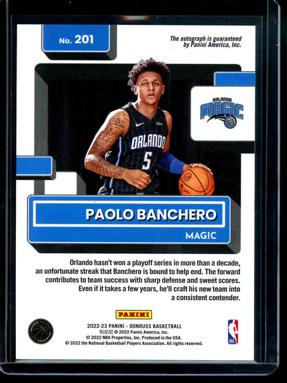 2022 Panini Donruss Paolo Banchero Rated Rookie Choice Autograph Magic