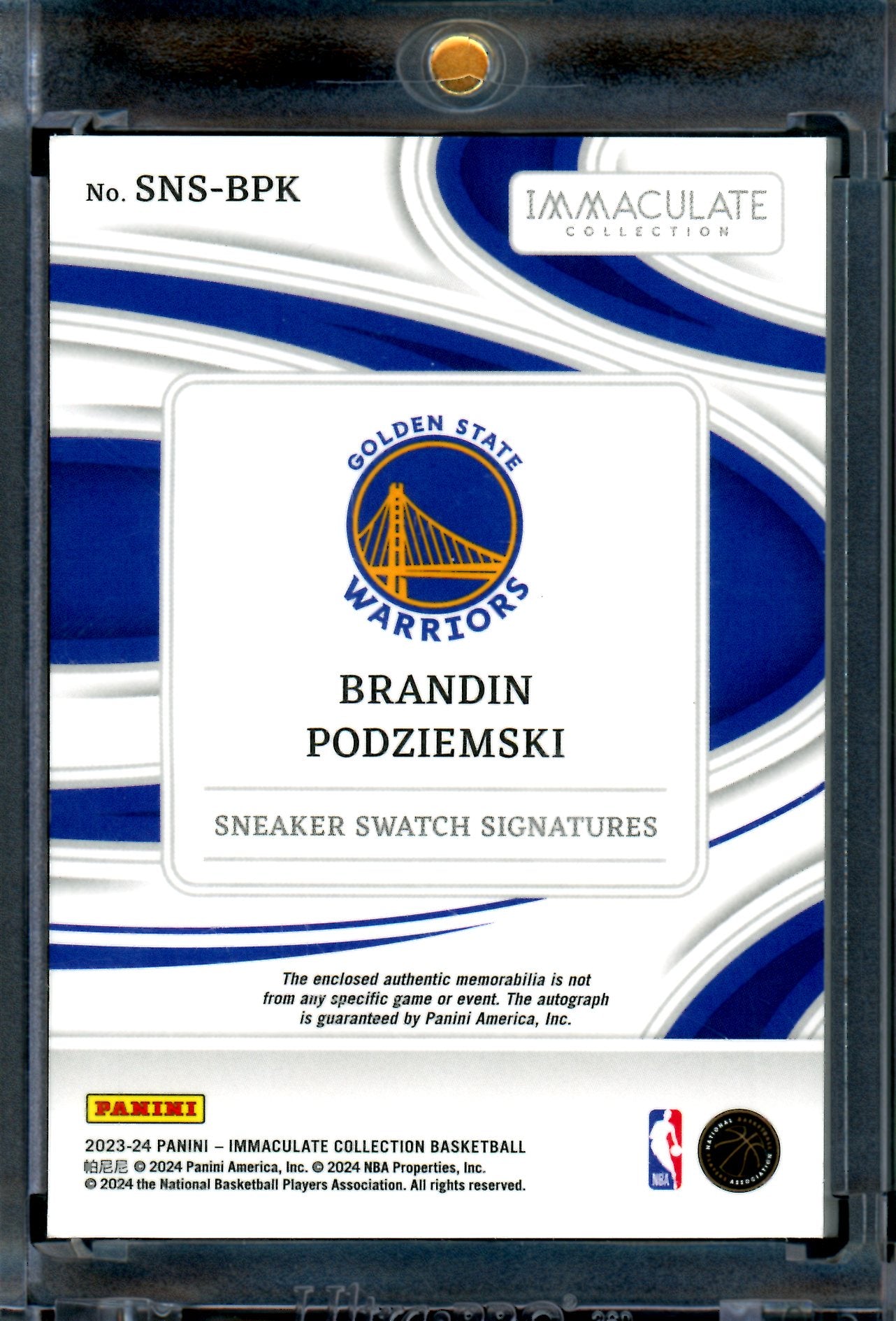 2023 Panini Immaculate Brandin Podziemski Sneaker Rookie Autograph Gold /10 Warriors