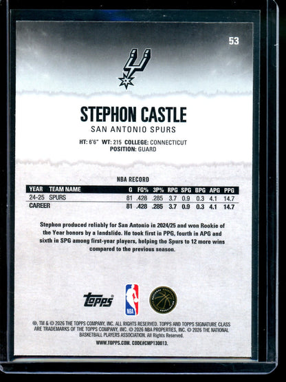 2026 Topps Signature Class Stephon Castle Aqua Refractor /225 Spurs