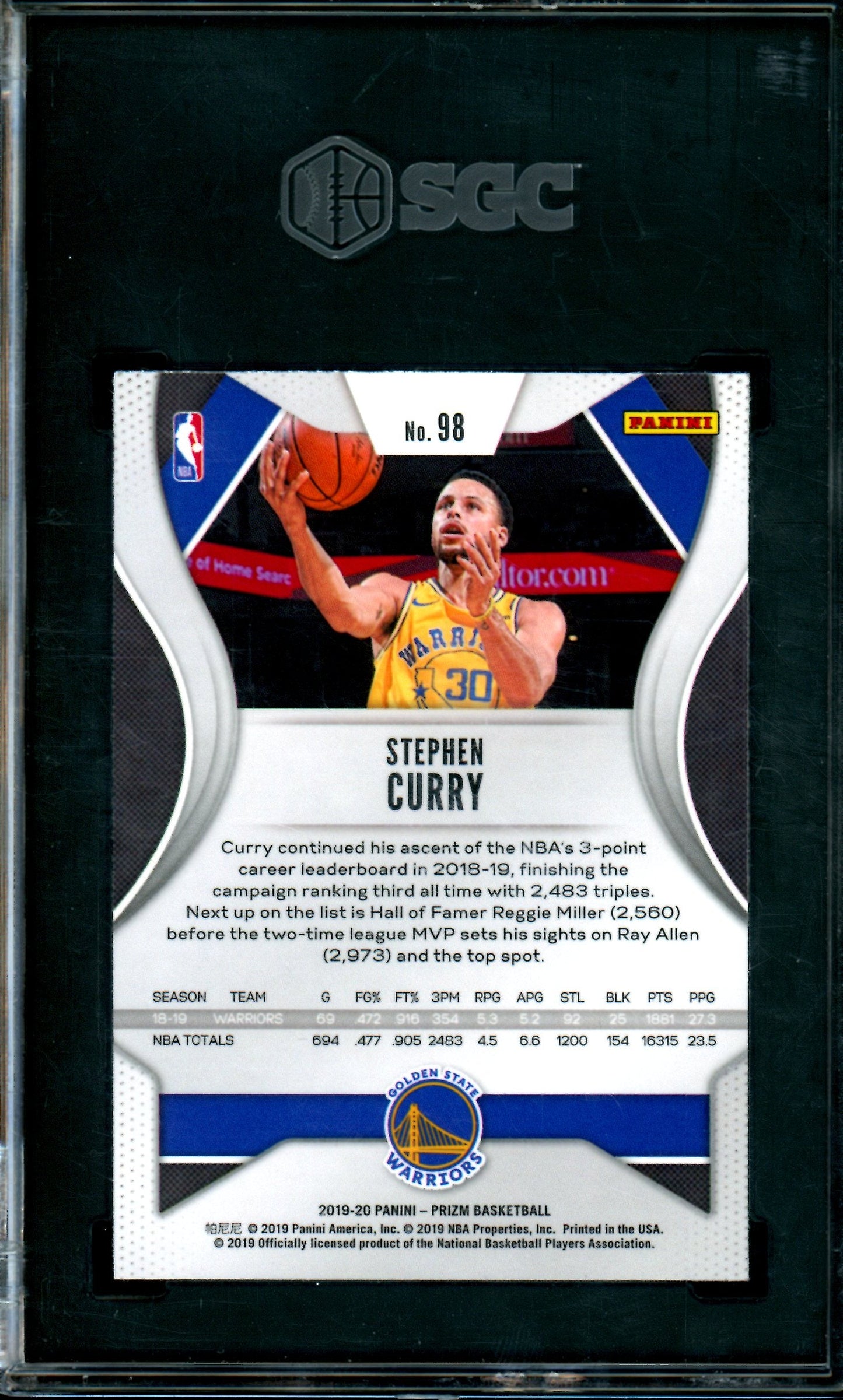 2019 Panini Prizm Stephen Curry #98 SGC 10 Warriors