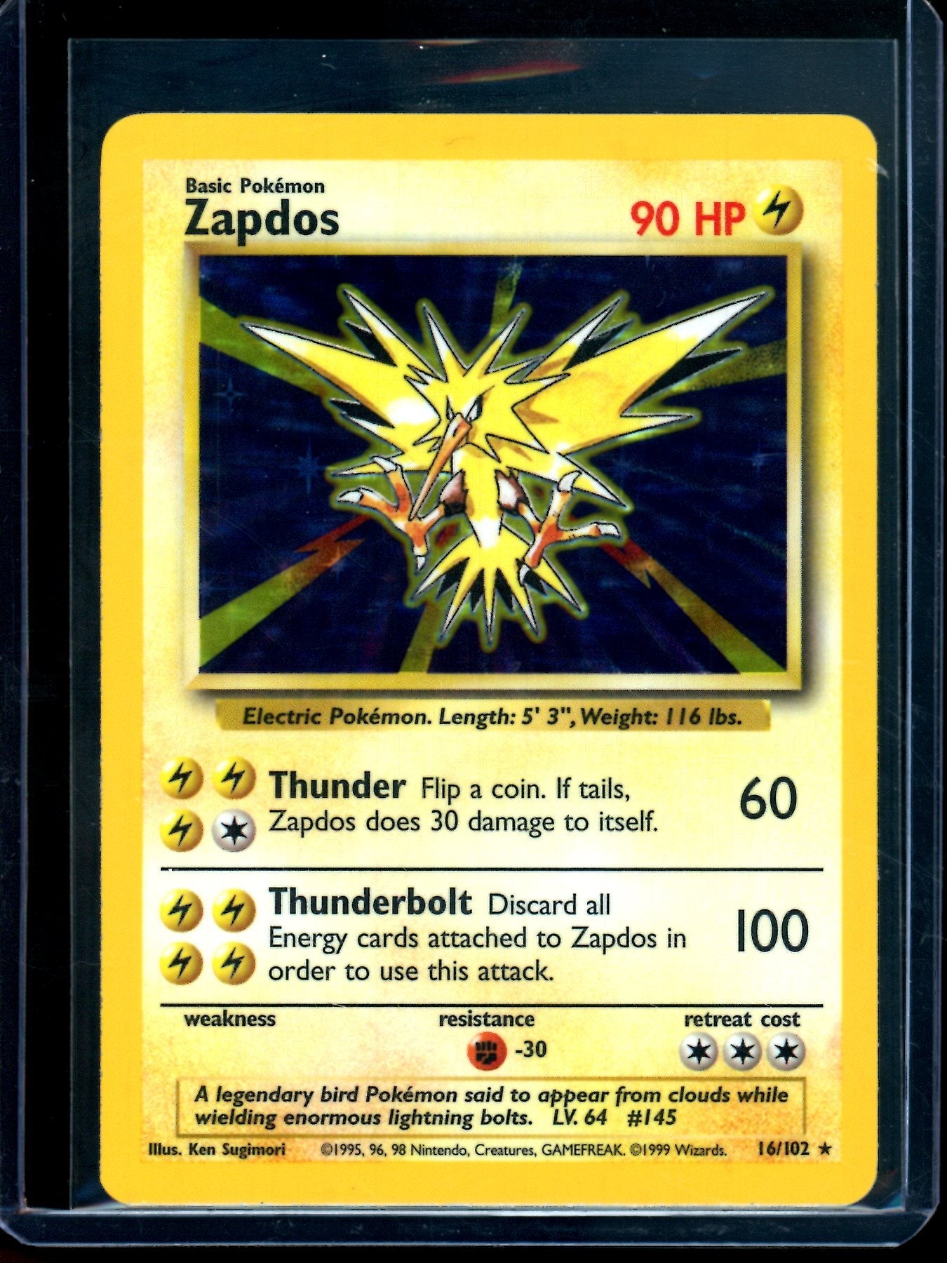 1999 Pokemon Base Set Zapdos Holo 16/102