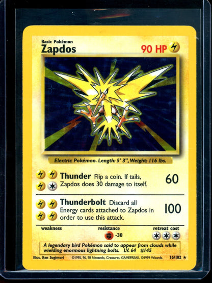 1999 Pokemon Base Set Zapdos Holo 16/102