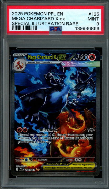 2025 Pokemon Phantasmal Flames Mega Charizard X EX SIR 125/094 PSA 9