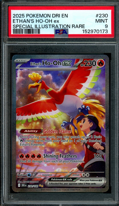 2025 Pokemon Destined Rivals Ethan's Ho-Oh EX SIR 230/182 PSA 9