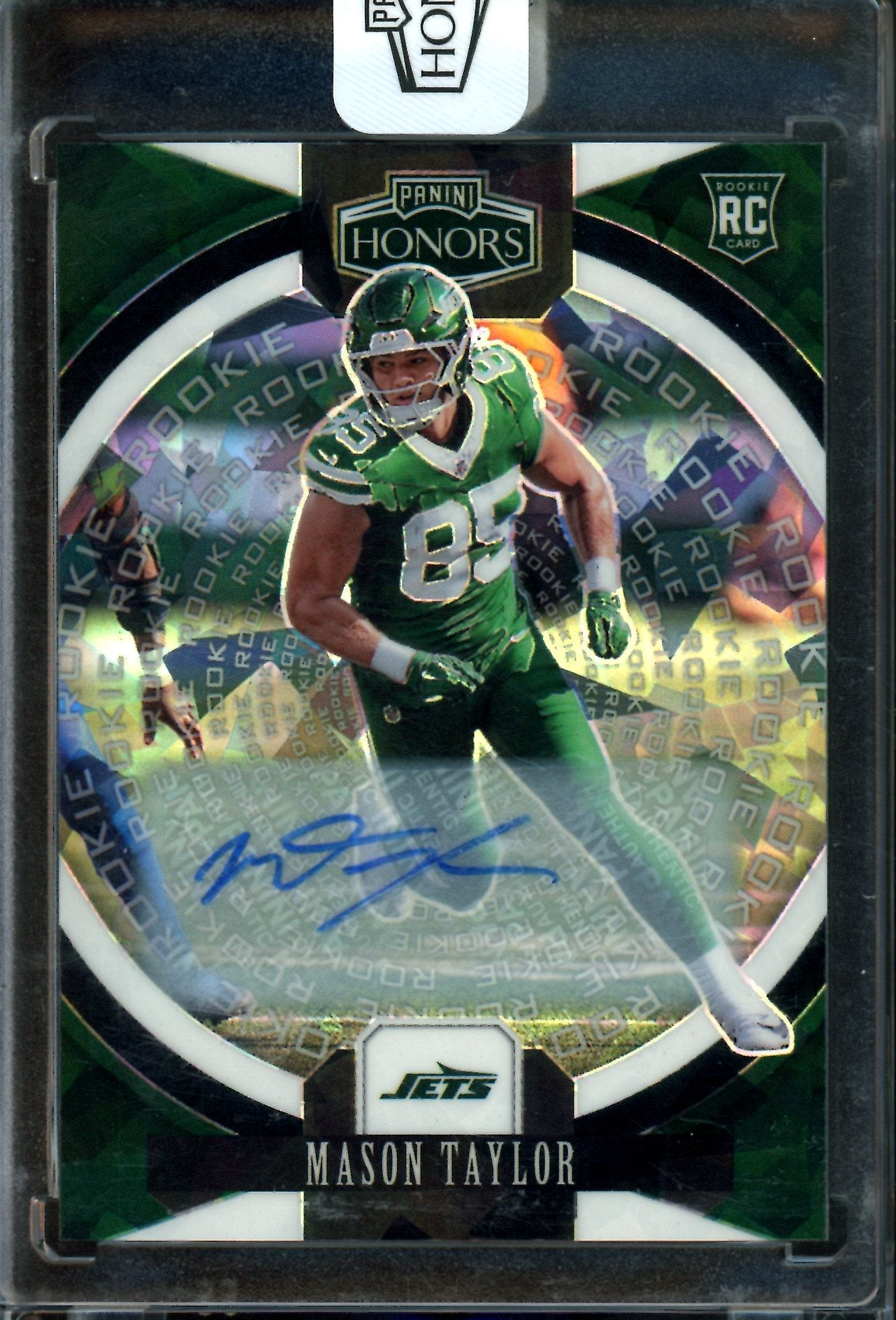 2025 Panini Honors Mason Taylor 1/1 Rookie Cracked Ice Autograph Encased Jets