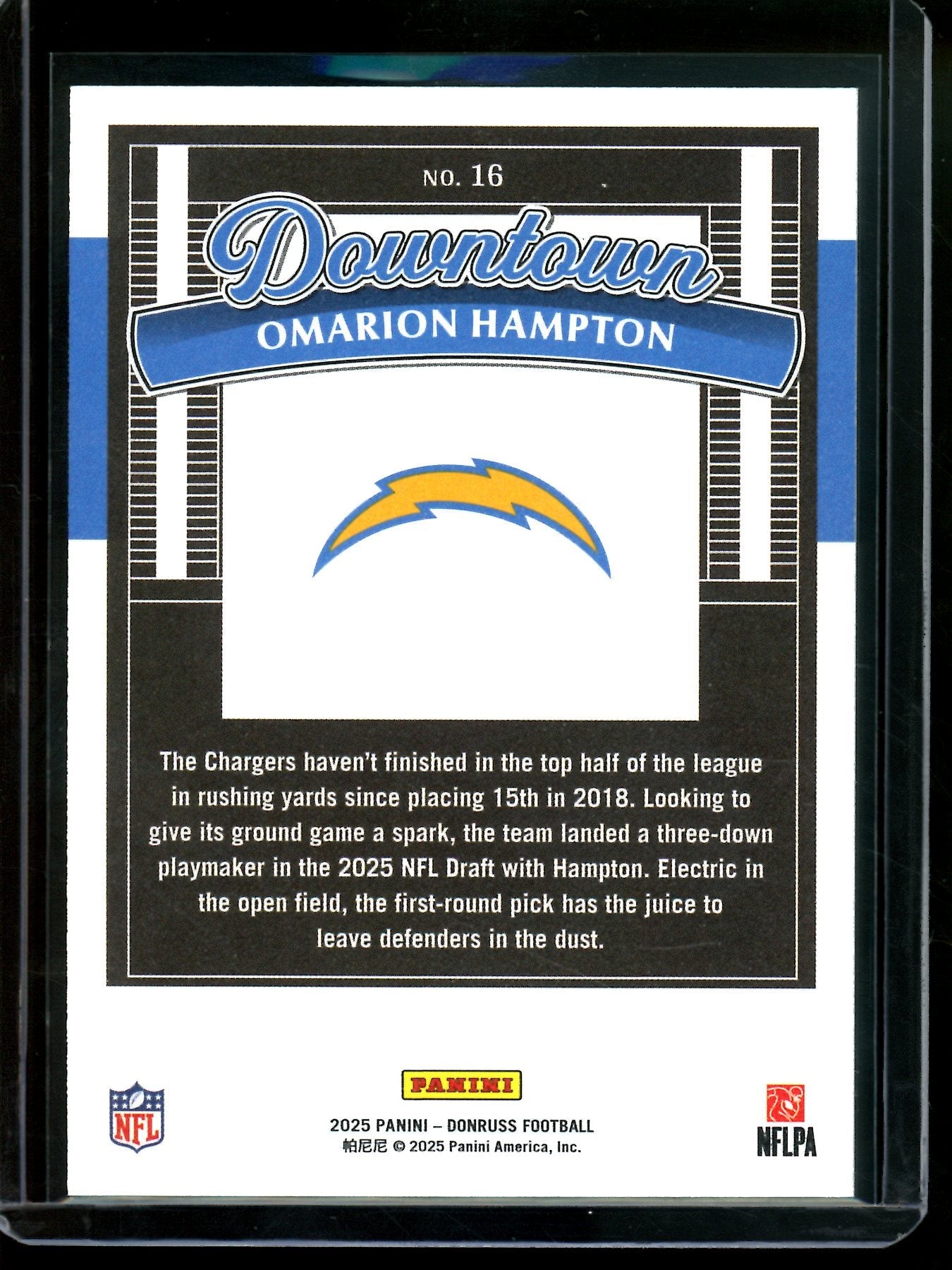 2025 Panini Donruss Omarion Hampton Rookie Downtown Case Hit Chargers