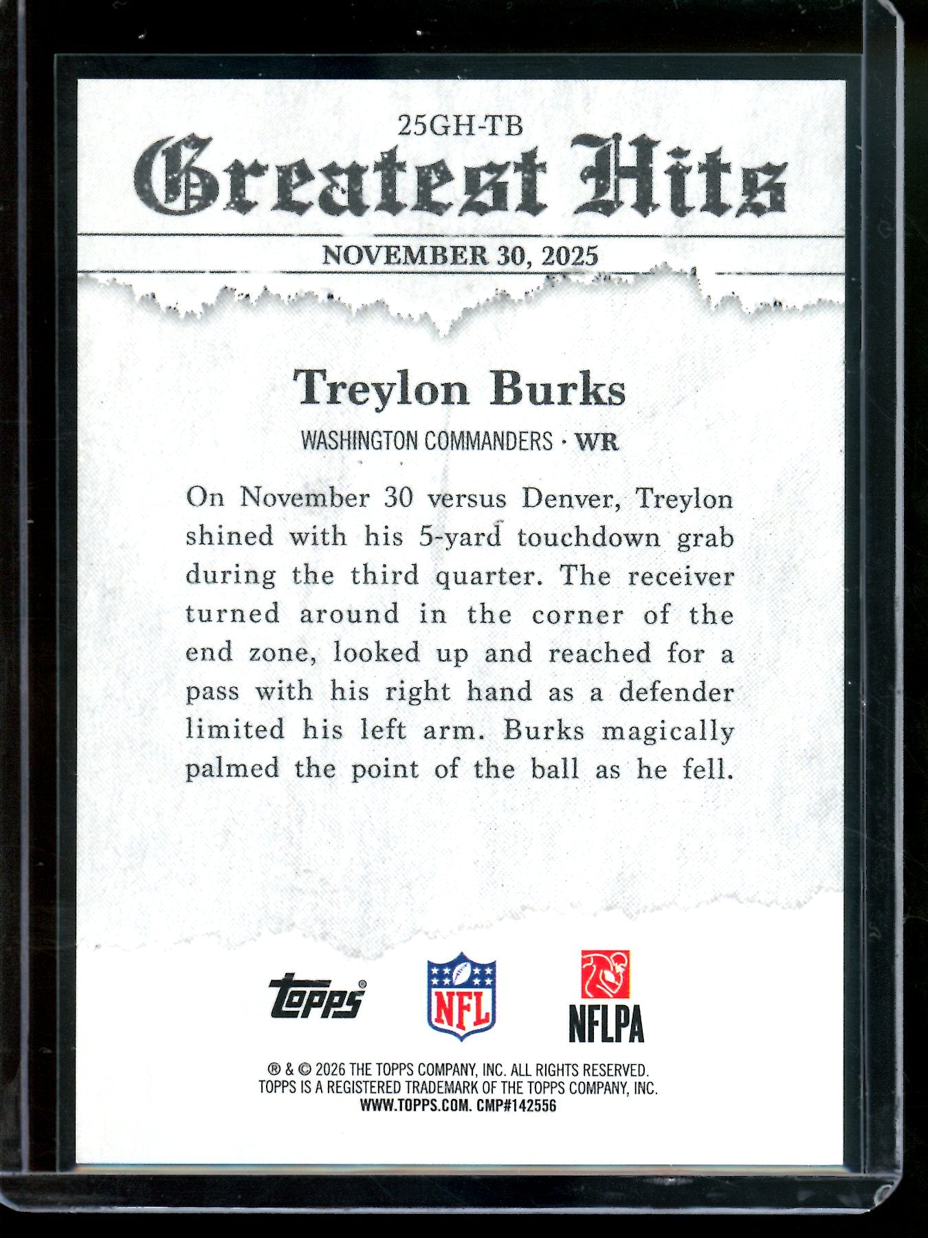 2026 Topps Flagship Treylon Burks Greatest Hits Gold Foil /50 Commanders