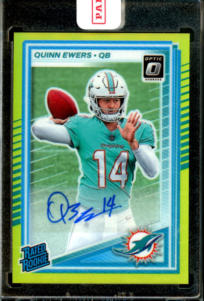 2025 Panini Optic Quinn Ewers Rated Rookie Autograph Encased Yellow /99 Dolphins
