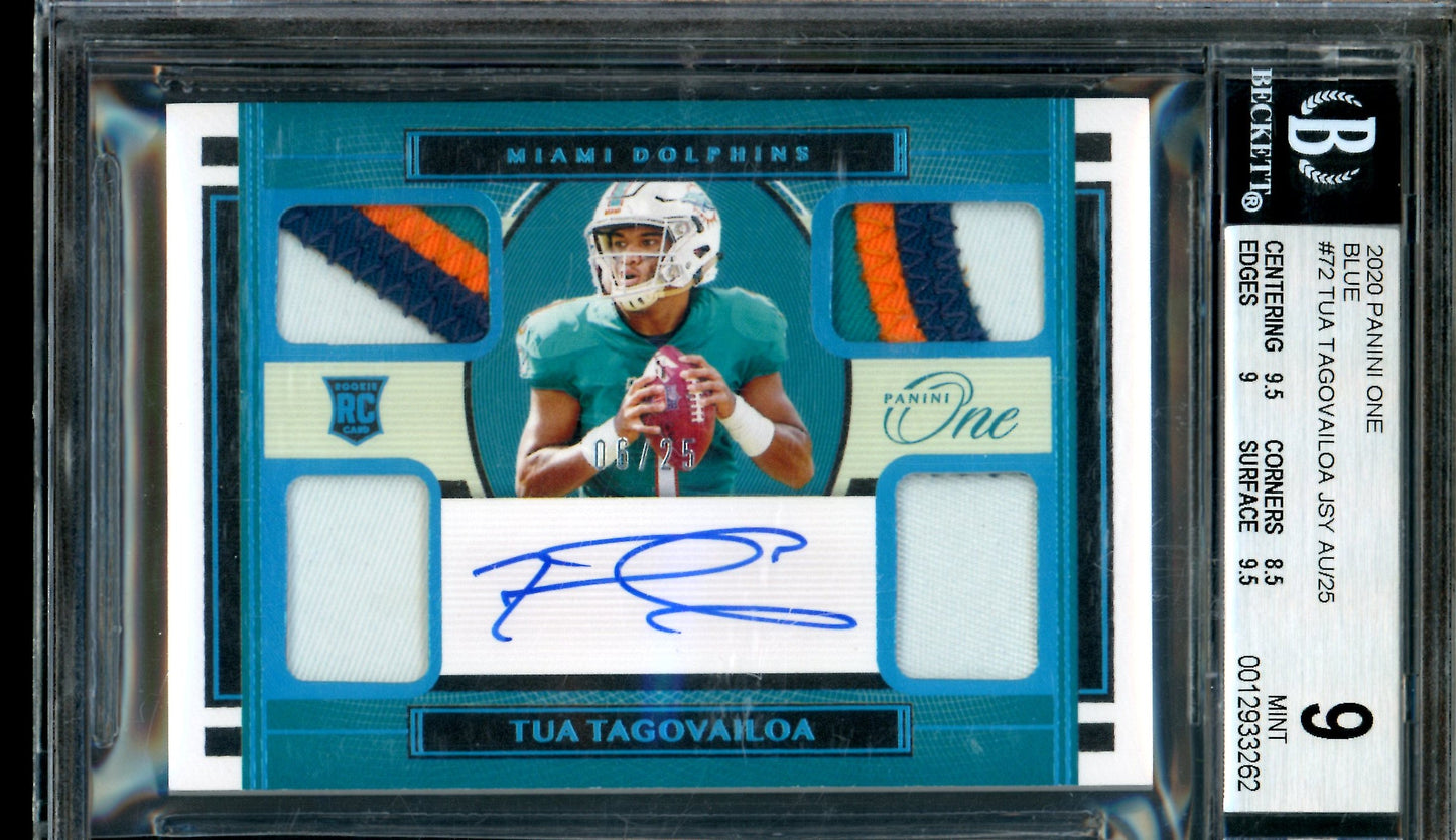 2020 Panini One Tua Tagovailoa Quad Jersey Relic Autograph /25 Blue BGS 9 Dolphins