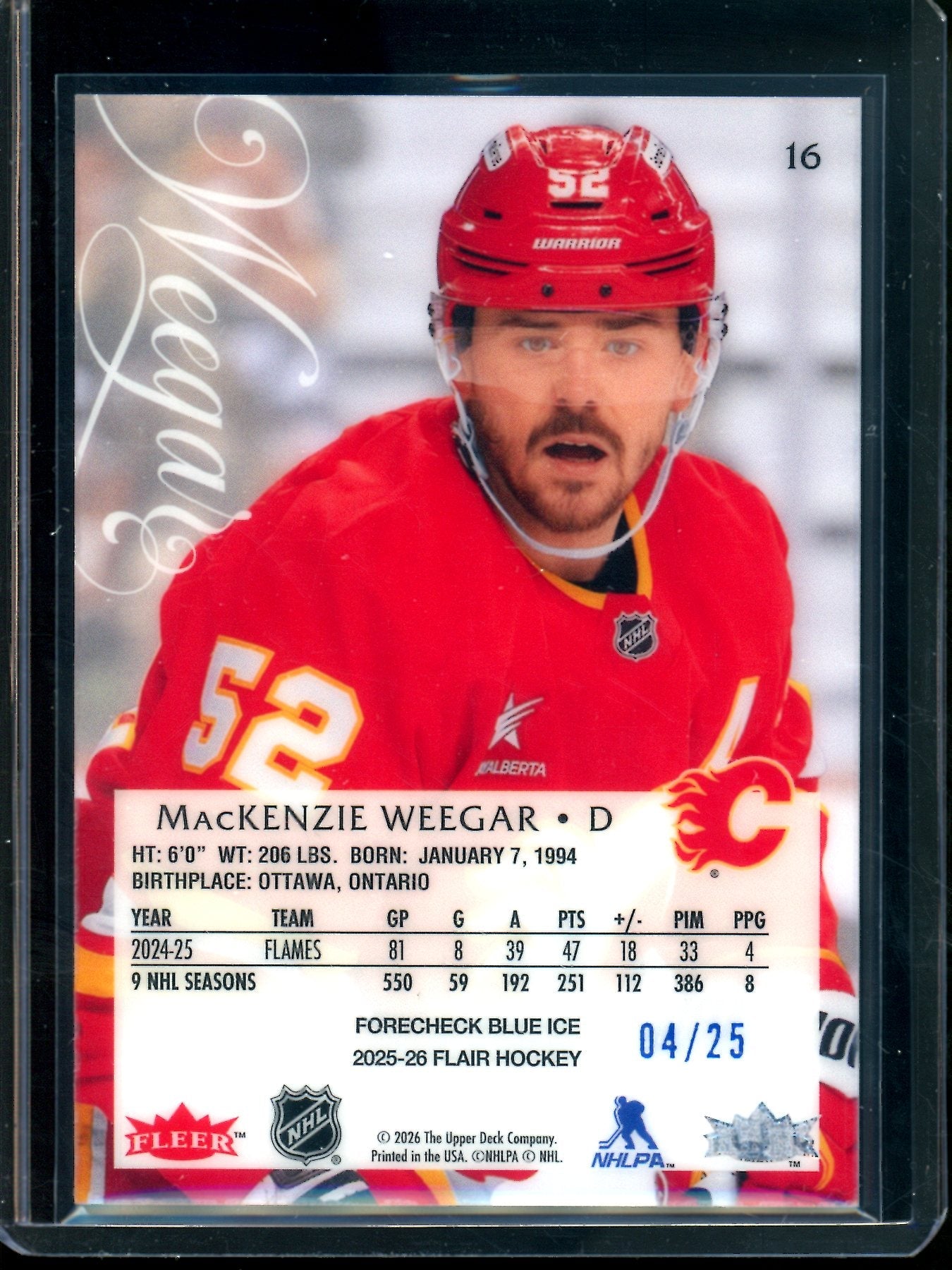 2026 Upper Deck Flair Mackenzie Weegar Blue Ice /25 Flames
