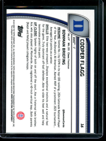 2025 Bowman Chrome U Cooper Flagg 1st Black Wave Duke